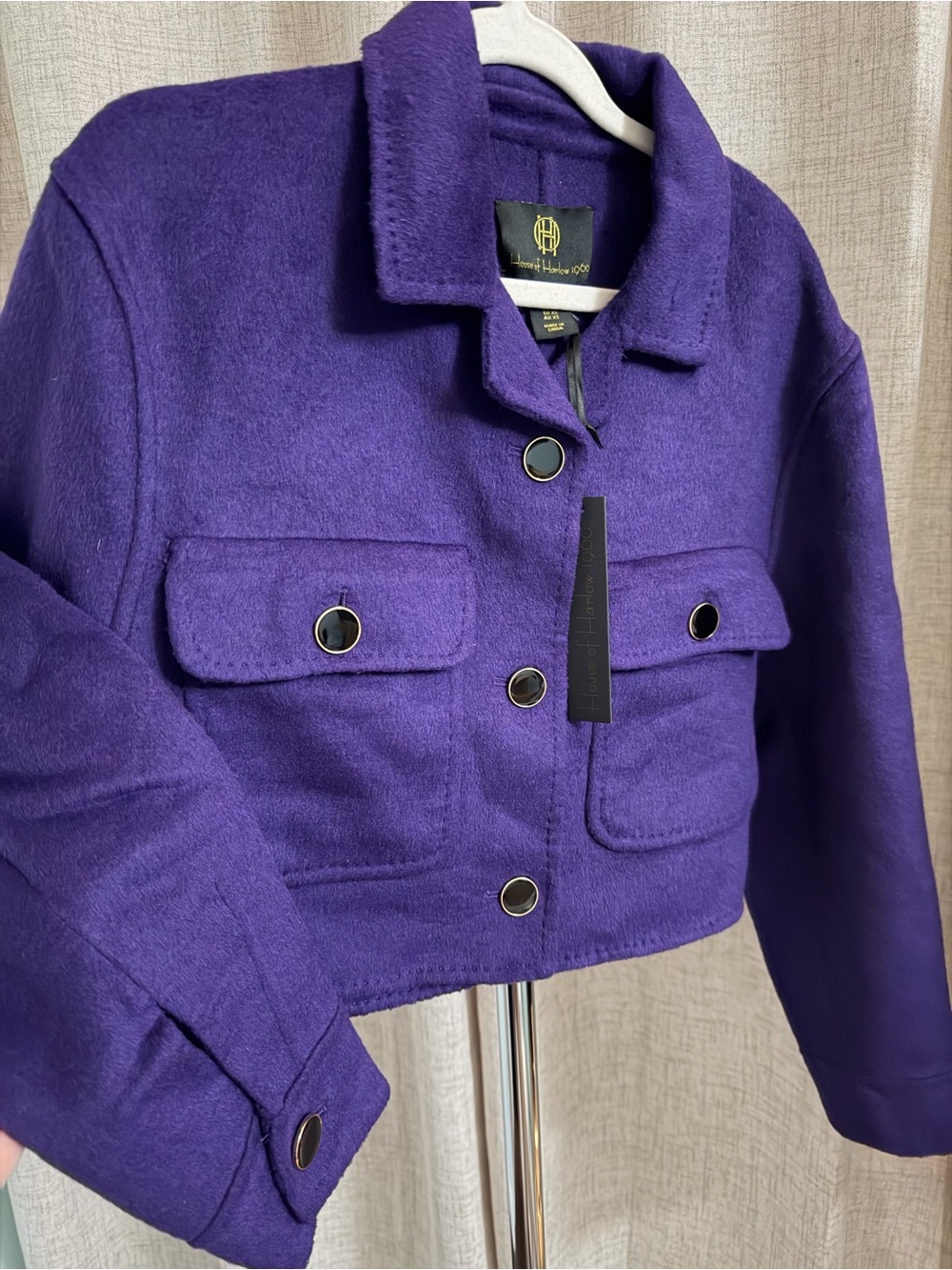 House of Harlow 1960 Purple Cropped Button -Front Jacket